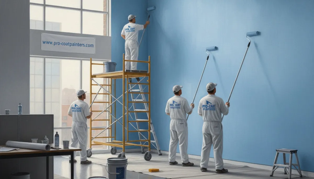 Commercial painters in Peoria, IL applying durable exterior coating to a business property