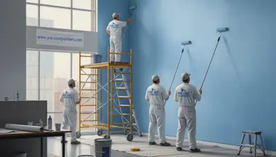 Commercial painters in Peoria, IL applying durable exterior coating to a business property