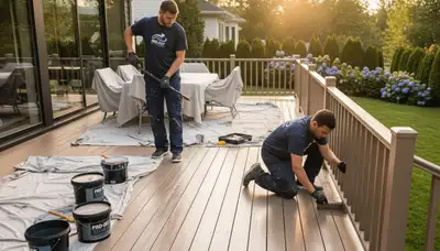 Professional deck painting in Peoria, IL, protecting wood with durable exterior coating