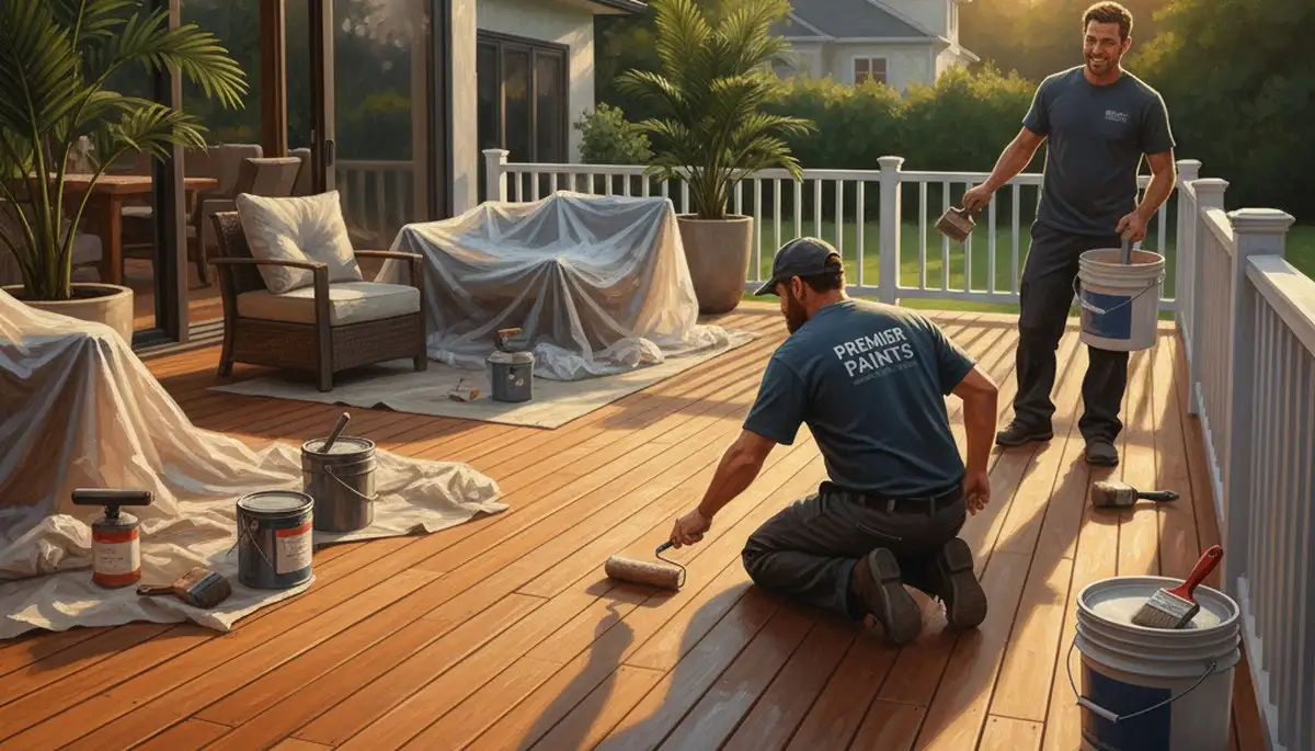 Professional deck painting in Peoria, IL, protecting wood with durable exterior coating