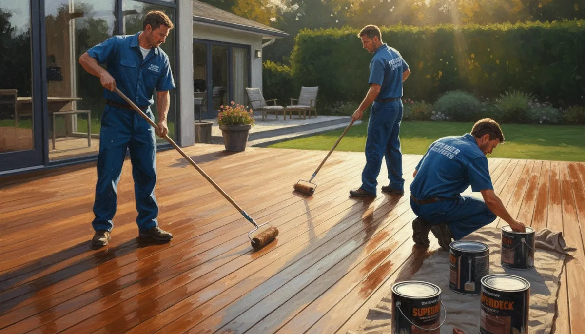 Deck staining service in Peoria, IL by Peoria Paint Pros protecting and beautifying a wood deck