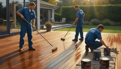 Deck staining service in Peoria, IL by Peoria Paint Pros protecting and beautifying a wood deck