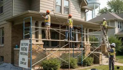 Professional painters in Peoria, IL preparing a residential exterior painting project