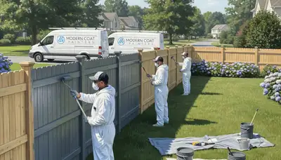 Peoria, IL painters applying fence painting service to protect and improve curb appeal