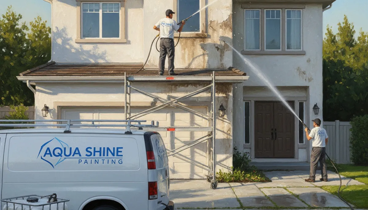 Peoria, IL pressure cleaning service removing grime and mildew from a home exterior